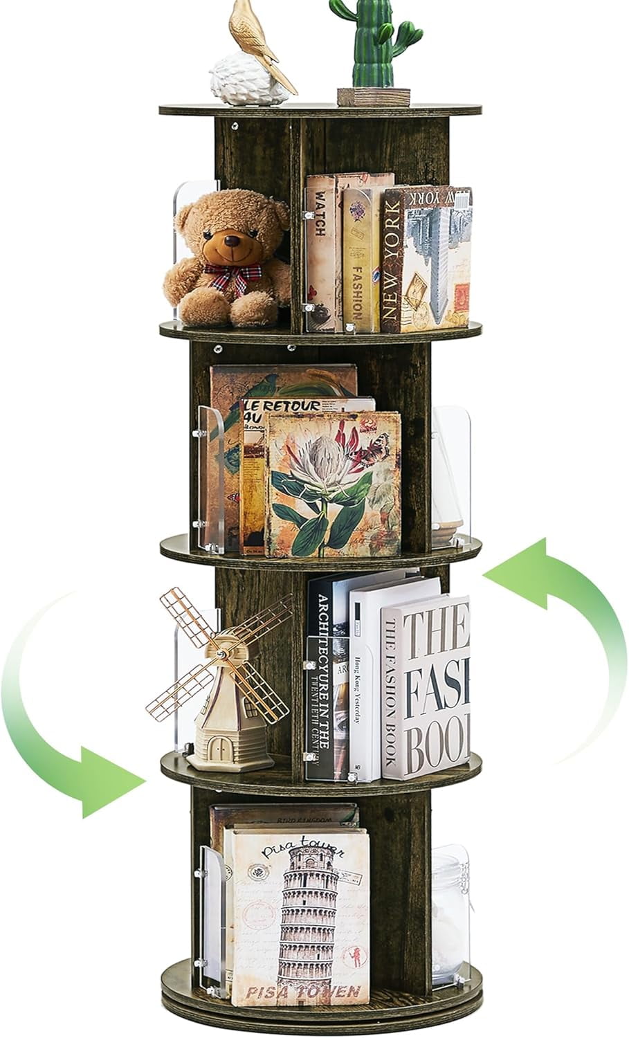 Rotating Bookshelf Tower, 360°Revolving Bookcase, Round Book Shelf ...