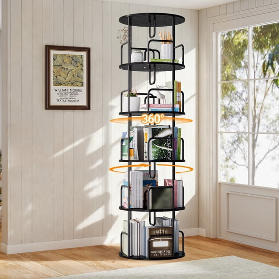 Rotating Bookshelf Tower 5 Tier, Spinning Bookcase, Revolving 360 Book Shelf Narrow Tall Bookcase, Vertical Turning Round storage Bookshelf, Book Shelf Organizer for Bedroom, Living Room