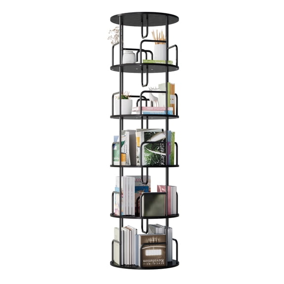 Rotating Bookshelf Tower 5 Tier, Spinning Bookcase, Revolving 360 Book Shelf Narrow Tall Bookcase, Vertical Turning Round storage Bookshelf, Book Shelf Organizer for Bedroom, Living Room, Black No.55