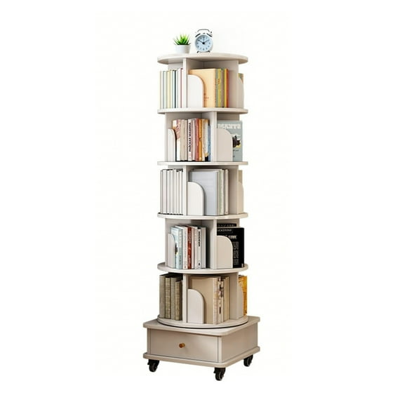 Rotating Bookshelf Tower, 6 Tier Rotating Bookcase with Wheels, 360 Revolving Bookcase for Bedroom, Living Room, Study, Office