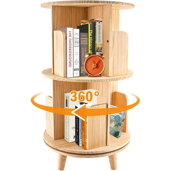 Rotating Bookshelf Tower for Kids Rooms Corner Book Shelf 360 Display Wood Bookcase Storage Rack Kids&Adults Spinning Narrow Bookshelf for Bedroom, Living Room, Study Room (2-Tier)