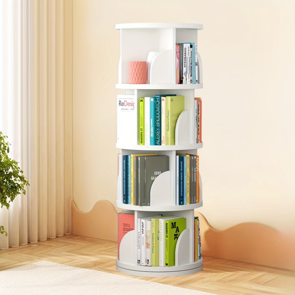 Rotating Bookshelf Tower, Spinning Bookshelf with 360° Rotation, 4/5 Tier Wooden Rotating Book Shelf for Office, Living Room