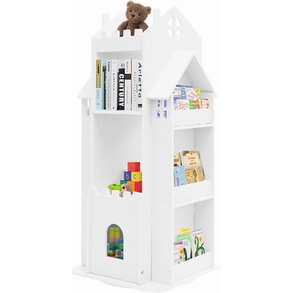 Rotating Bookshelf, 's Bookcase 360? Revolving Floor Standing Shelves Rotating Bookshelf Castle Bookshelves Tower Spinning Bookcase for Bedroom Living Room (White) (White)
