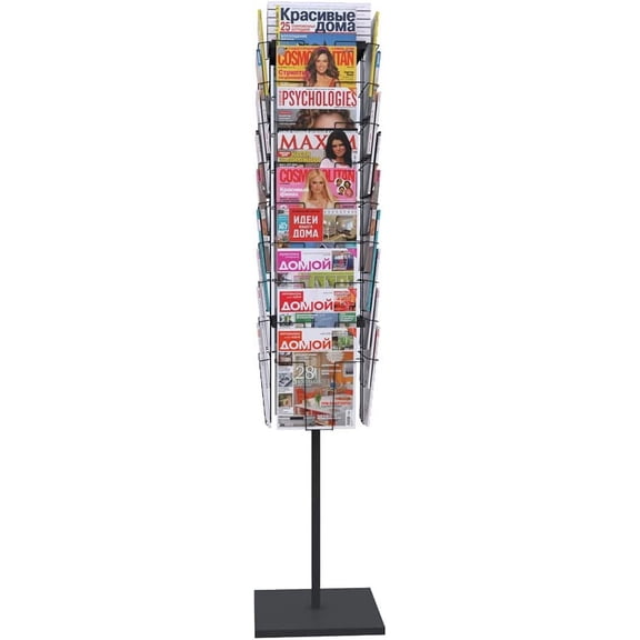 Rotating Brochure Display Stand Detachable Magazine Rack Floor Standing Literature Display Holder For Magazines Pamphlets Catalogs Office Trade Show Black