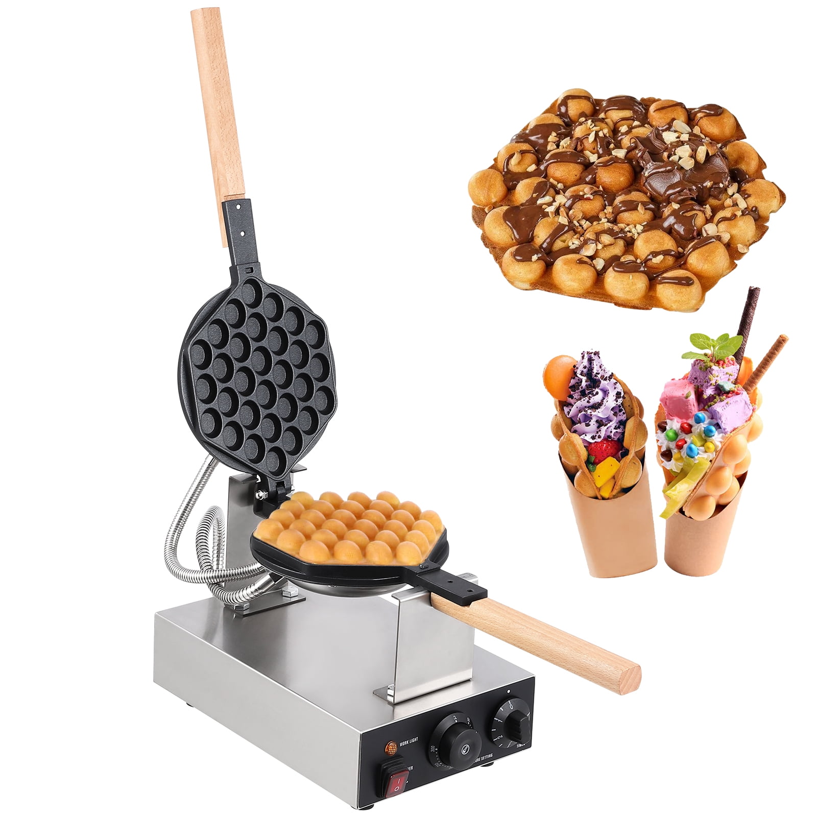 Rotating Bubble Waffle Maker, 1400W Double-Sided Heating with Adjustable Temperature & Timer, Non-Stick Electric Egg Waffle Iron for Home Kitchen and Business Use
