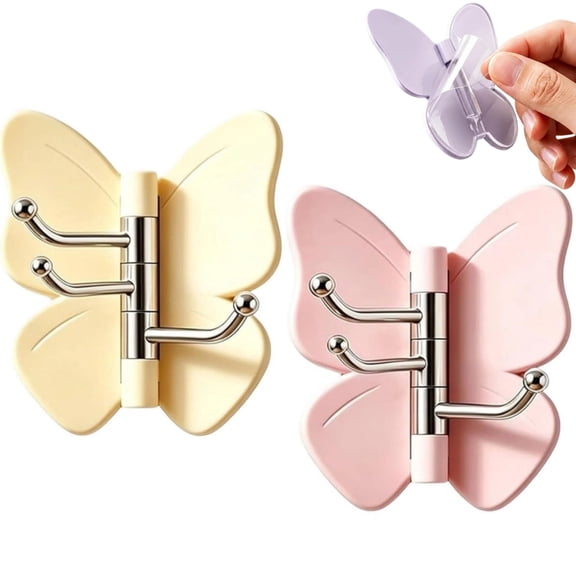 Rotating Butterfly Adhesive Wall Hooks, Cute 3 Prong Design with Adjustable Wings 270° Swivel, Corner Storage for Towels, Keys, Bags in Bathroom, Entryway and Kitchen