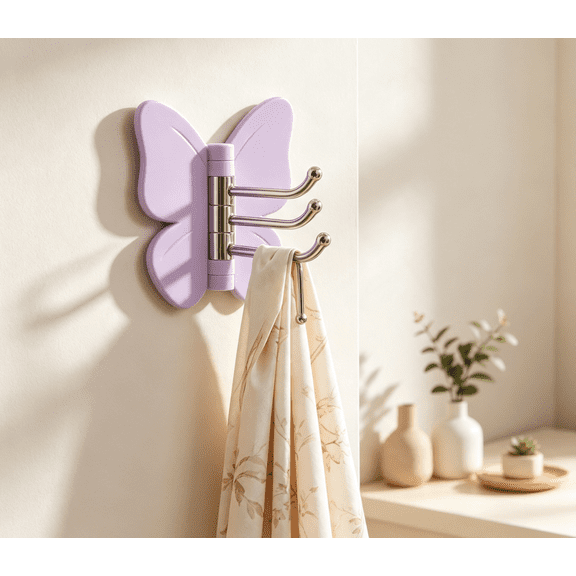 Rotating Butterfly Adhesive Wall Hooks, Cute No-Drill 3-Prong Swivel Hangers with Adjustable Wings,Saving Hooks for Inner & Outer Corners,Bathroom and Entryway,10PC.