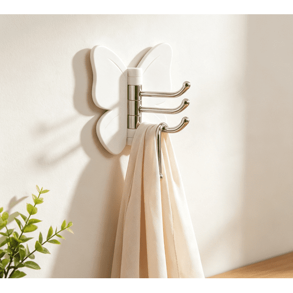 Rotating Butterfly Adhesive Wall Hooks, Cute No-Drill 3-Prong Swivel Hangers with Adjustable Wings,Saving Hooks for Inner & Outer Corners,Bathroom and Entryway,10PC.