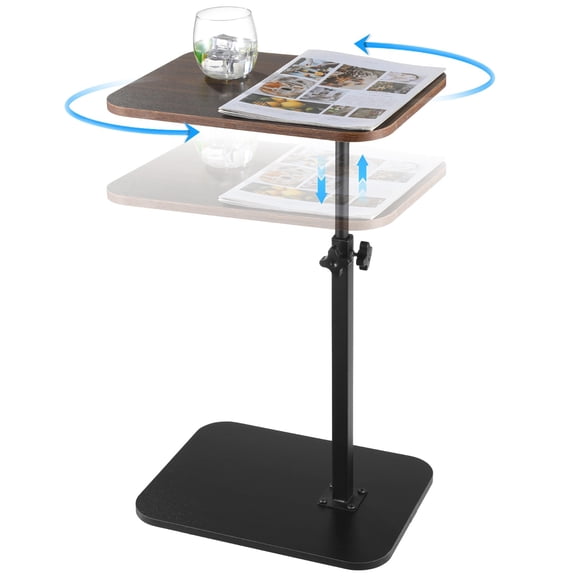 Rotating C Shaped Side Table, 360 Swivel Wooden Top, Adjustable Height 17.731.5 in, End Table for Small Spaces, Sofa Bedside Table, Coffee Table for Living Room, Carbon Steel Frame
