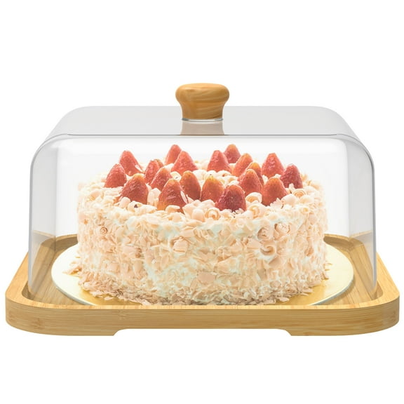 Rotating Cake Stand Set Sturdy Versatile Wood Cake Stand with Acrylic Cover Easy to Clean Dessert Cheese Display Holder Kit for Party