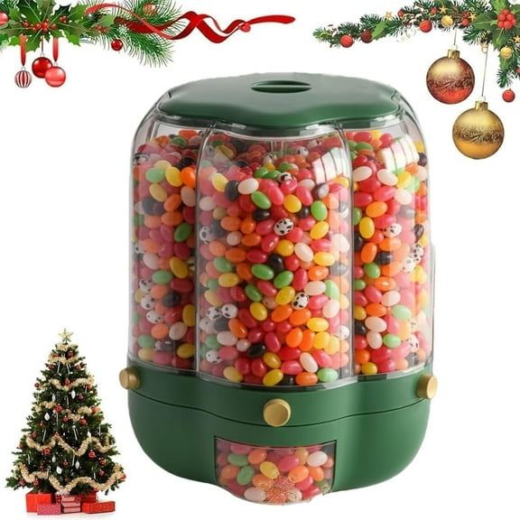 Rotating Candy Dispenser with 360° Rotation and 6 Compartments, Airtight Multi-Compartment Container for Kitchen Organization of Rice, Grains, Cereals and Mini Candies