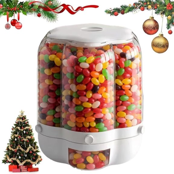 Rotating Candy Dispenser with 360° Rotation and 6 Compartments, Airtight Multi-Compartment Container for Kitchen Organization of Rice, Grains, Cereals and Mini Candies