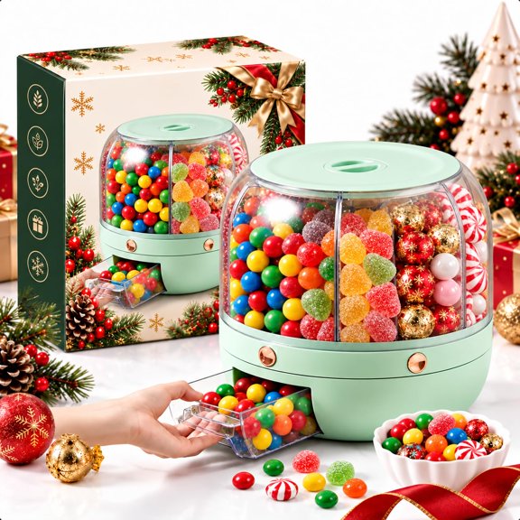 Rotating Candy Dispenser 6 Compartments 360° Spinning Dispense, Multi Rotating Candy Dispenser machine Carousel with Lid, Christmas Sweets Distributor