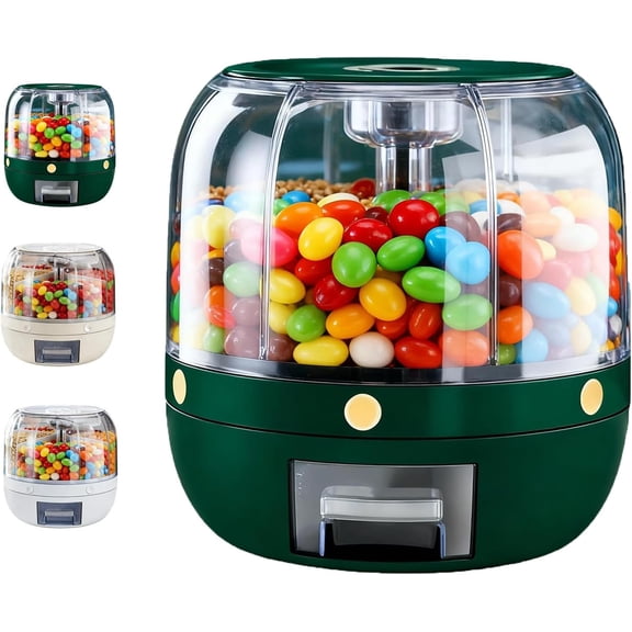 Rotating Candy Dispenser, Candy Dispenser Countertop, 2026 New 360° Rotation Design Candy Dispensers with 6 Storage Compartments, One-Click Output,For Snacks & Candy, Grains, Beans (Green, 7.4 in)