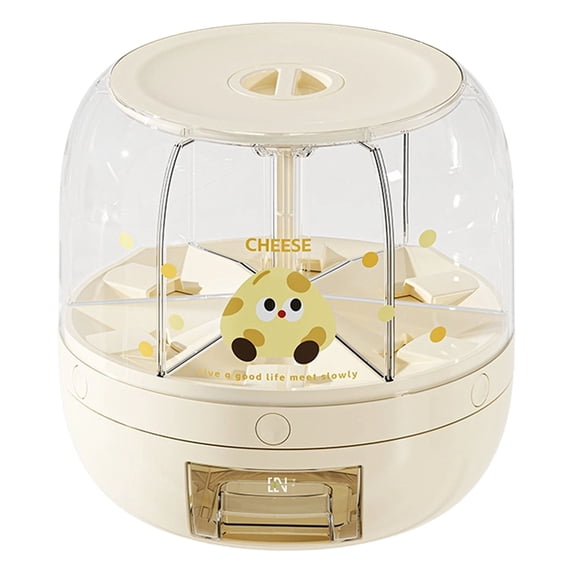 Rotating Candy Dispenser with Lid, Durable Plastic Transparent 360°rotating Design, Multi-grid Large Capacity Grain Storage Container, Perfect for Rice, Grains, Cereals, Mini Candies(Yellow,9x9x9")