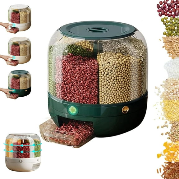 Rotating Candy Dispenser Multi Countertop,Candy Dispenser Rotating with 6 Compartments,Multi Candy Dispenser ,Multi-grid Large Capacity Grain Storage Container,for Rice,Grains,Mini Candies(Green,S)