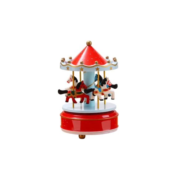 Rotating Carousel Music Box with Red Roof and Gold Accents, Red and Light Blue Design, for Girls and Women, Christmas Decoration and Birthday Gift