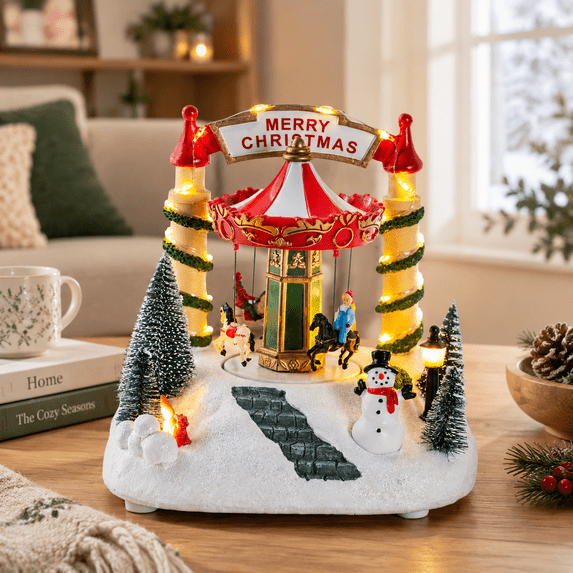 Led Bulb Live Rotating Carousel Tabletop Figurine with Warm LED Lights, Snowman ...