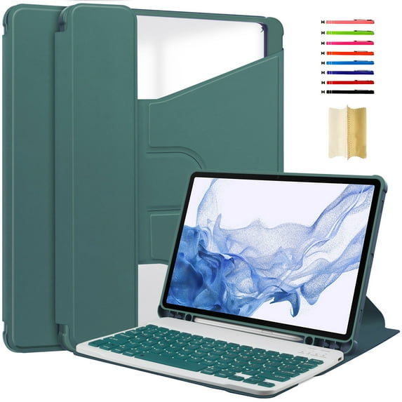 Rotating Case for Samsung Galaxy Tab S9 / S9 FE with S Pen Holder, 360 Degree Swiveling Stand Cover Auto Sleep/Wake Tablet Case for Samsung Galaxy Tab S9 / S9 FE, Darkgreen