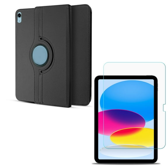 Rotating Case & Tempered Glass Screen Protector Combo for iPad 10.9" (2022) / iPad 11" (2025) Black