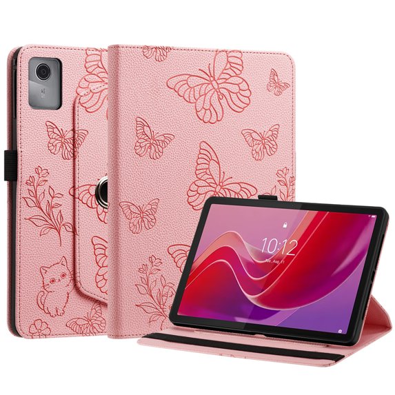 Rotating Case for Lenovo Idea Tab 11 2025 / M11 2024 / K11 11 inch with 360 Stand, Shockproof PU Leather Cover with Pen Holder, Pink