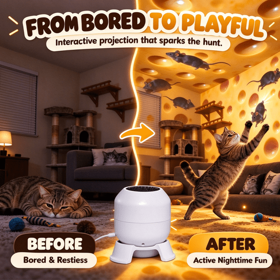 Rotating Cat Projector, 360° Adjustable USB Powered Mouse Projection ...