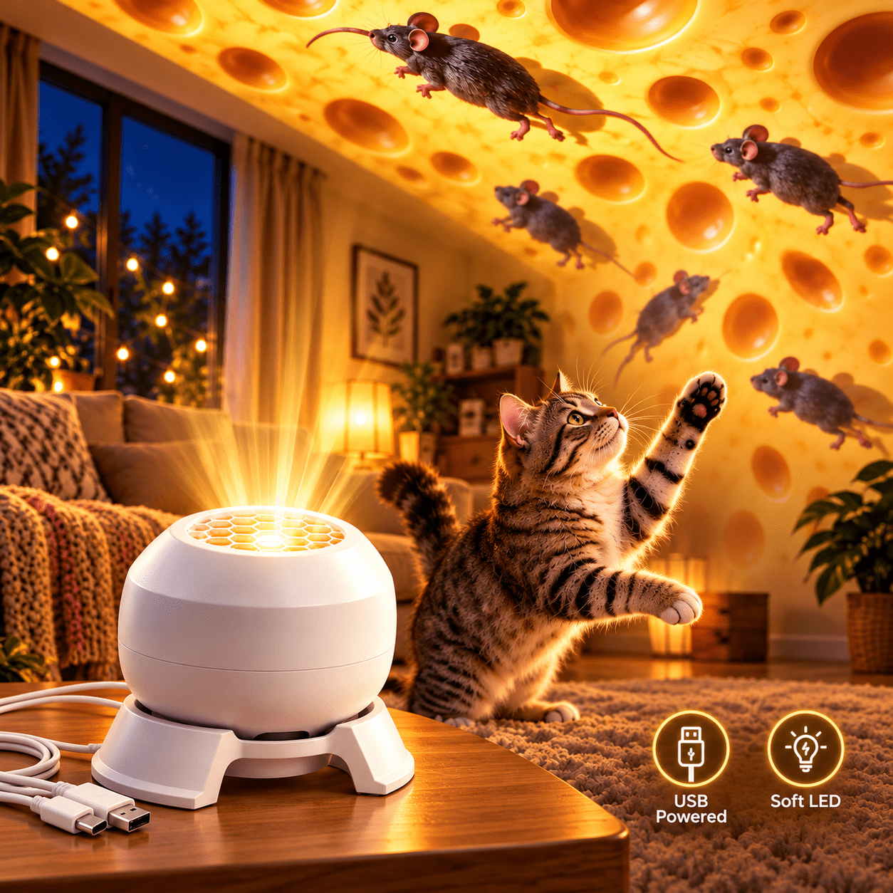 Rotating Cat Projector, Interactive Moving Mouse Light Toy for Indoor ...
