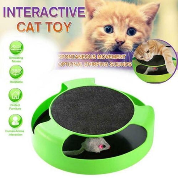 Rotating Cat Turntable Toy with Moving Mouse – Interactive Scratching Mat and Puzzle Play Center for Indoor Cats，Green