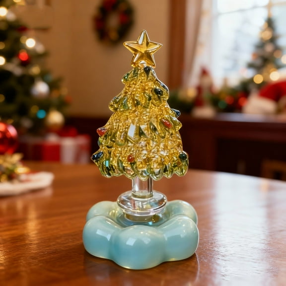 Rotating Ceramic Christmas Tree - 3.15 Inch Elegant Desktop Decoration with Mesmerizing Motion, Festive Holiday Decor for Home, Mantle, Office and Party Table Centerpiece(A)