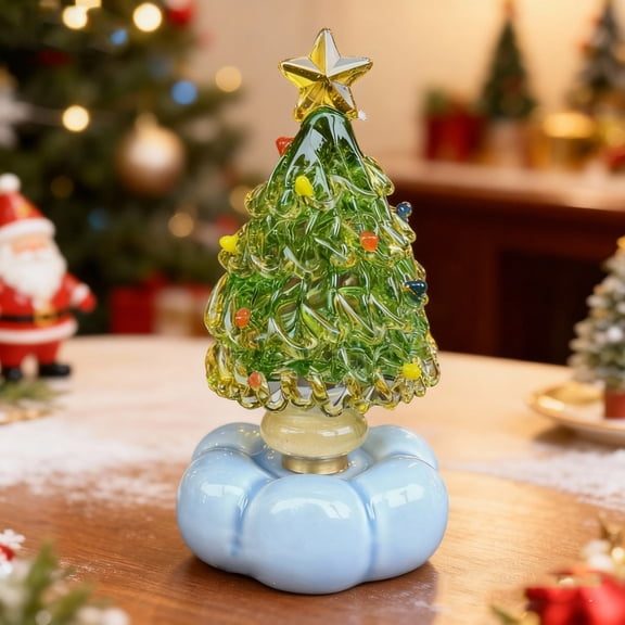 Rotating Ceramic Christmas Tree - 3.15 Inch Elegant Desktop Decoration with Mesmerizing Motion, Festive Holiday Decor for Home, Mantle, Office and Party Table Centerpiece(D)