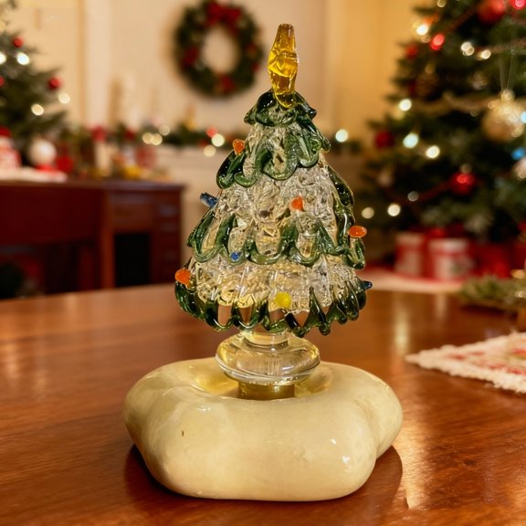 Rotating Ceramic Christmas Tree - 3.15 Inch Elegant Desktop Decoration with Mesmerizing Motion, Festive Holiday Decor for Home, Mantle, Office and Party Table Centerpiece(E)