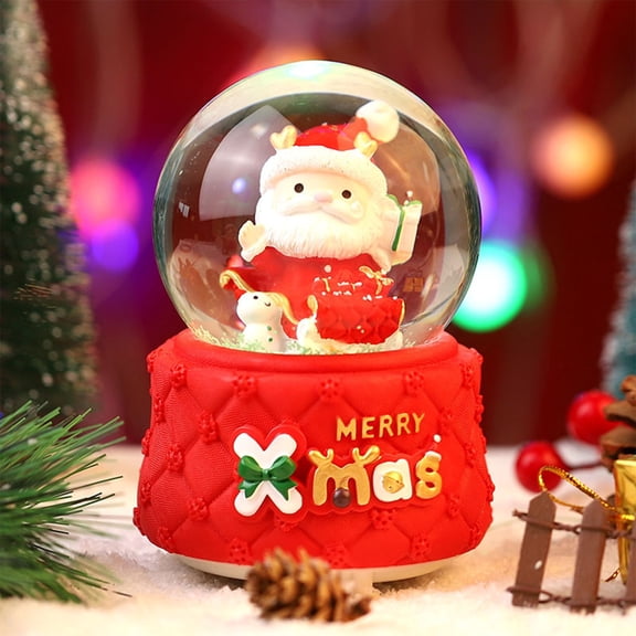 Rotating Christmas Music Box with Enchanting Light Show - Santa Claus 5-Inch Lighted Decor & Heartwarming Gift (Batteries Not Included) red
