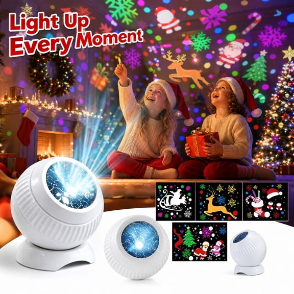Rotating Christmas Projection Light, 360-Degree Decorative Tabletop Projector with 16 Holiday Images, Compact Indoor Light for Home Decor, Parties, Shelves and Gifts
