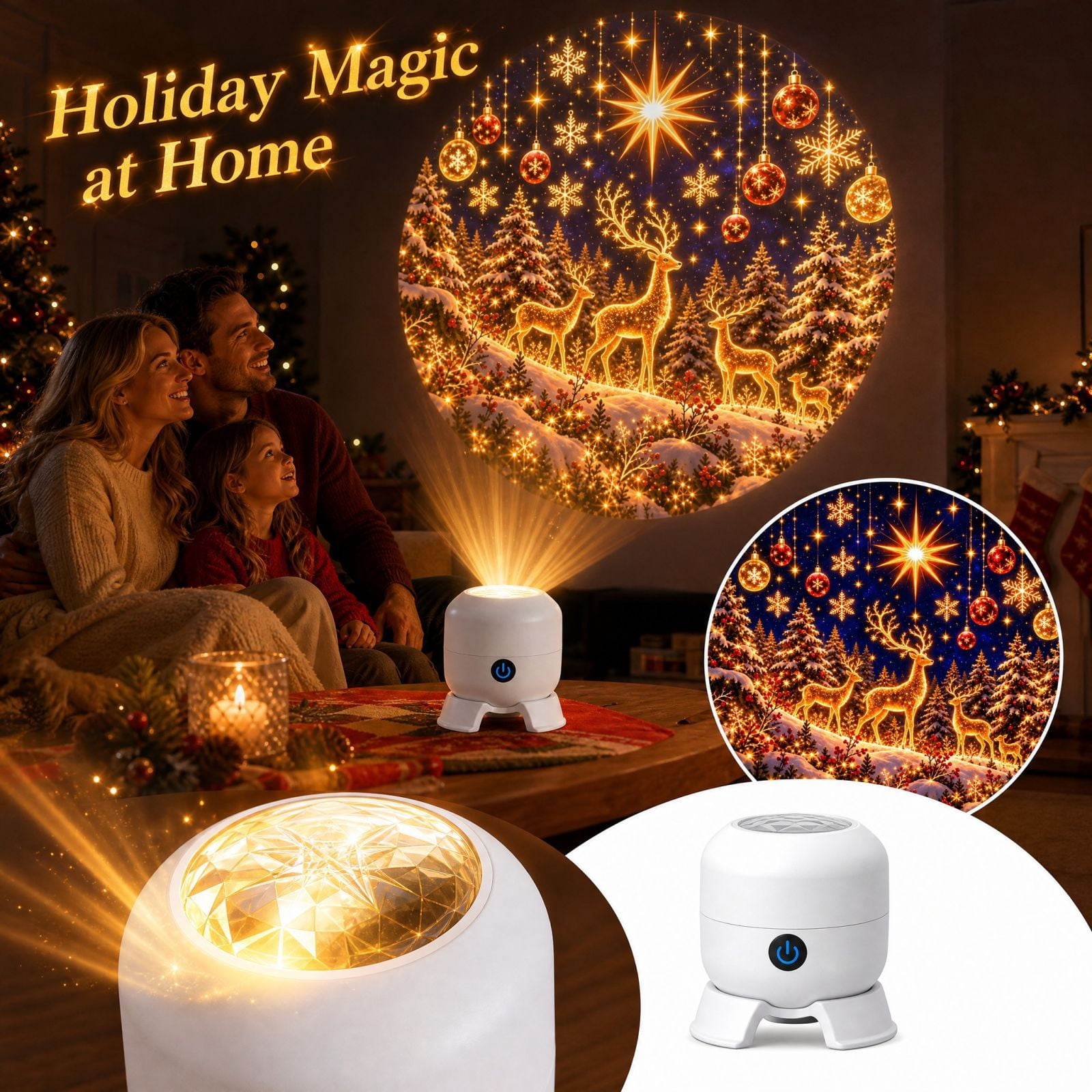 Rotating Christmas Projector with Dimmable LED Glow and Santa Snowman ...