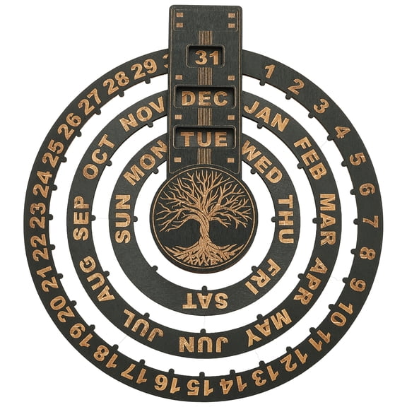 Rotating Circular Wall Calendar Interactive Wood Disc Calendar Hanging Circular Wall Calendar Decorative Manual Rotating Calendar Keep Track of Dates Days and Months for Home Office