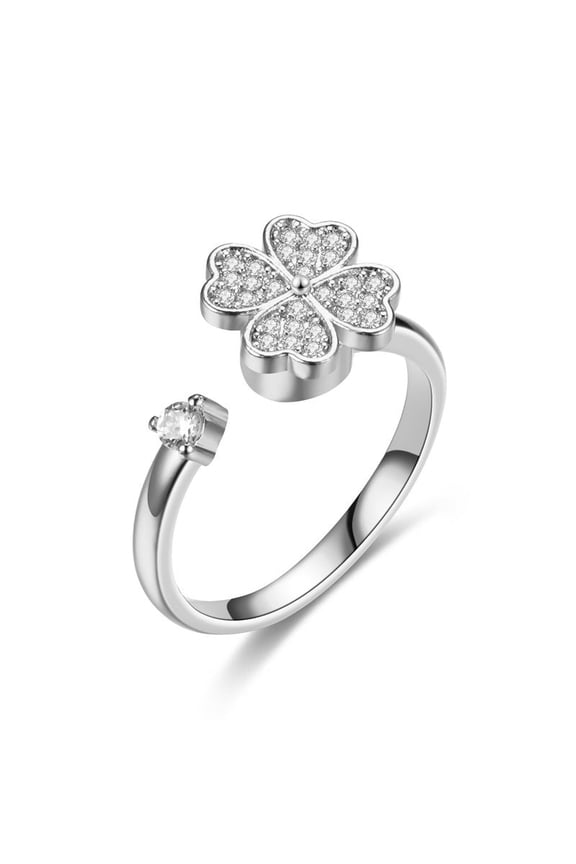 Rotating Clover Ring for Women Four Leaf Gold Silver Tone