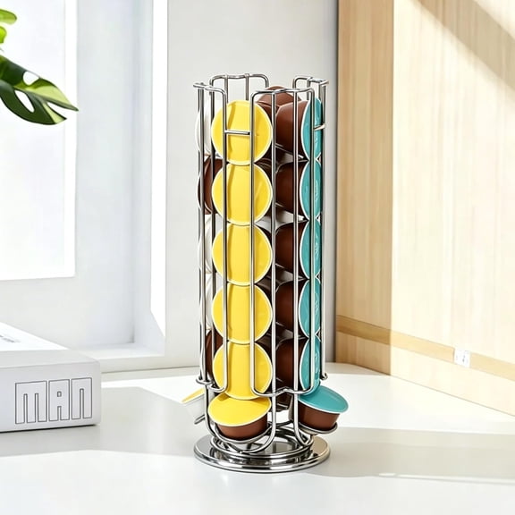 Rotating Coffee Pod Holder for Dolce Gusto Capsules,360? Spinning Coffee Capsule Carousel,48 Pod Capacity Metal Wire Storage Rack,Countertop Coffee Organizer Stand for Kitchen & Office ()