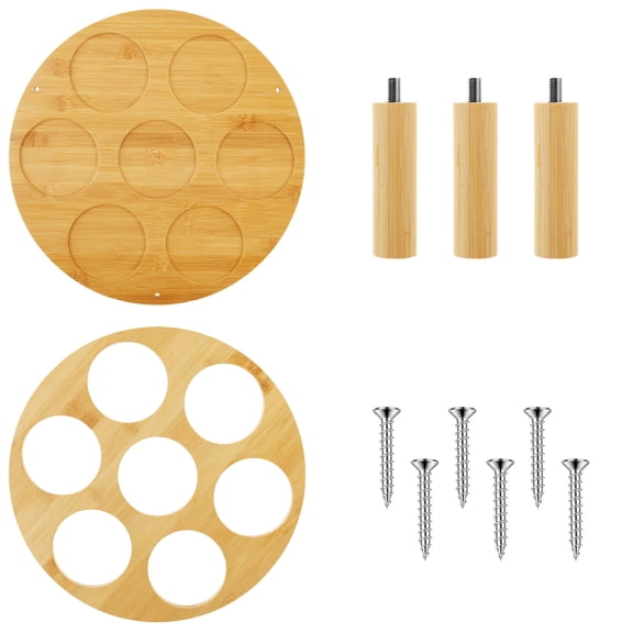 Rotating Coffee Syrup Organizer Wood Coffee Syrup Rack 7 Slots Syrup Bottle Stand Multifunctional Syrup Bottle Holder Practical Coffee Syrup Organizer Rack for Syrup Liquor Wine