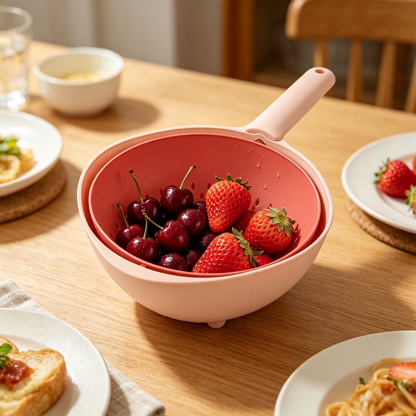Rotating Collander Rotating Colander, Double Layer Plastic Drain Basket with Handle ...