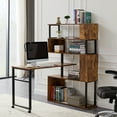 thumbnail image 1 of Rotating Computer Table with 5-Tier Bookshelf, Vintage Rustic L-Shaped Corner Desk with Storage, Reversible Computer Desk Study Table Writing Desk on Wheels for Home Office Study, Brown, 1 of 7