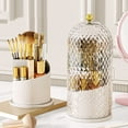 thumbnail image 1 of Rotating Cosmetic Organizer with Dustproof Transparent Cover, Multiple Compartments for Makeup Storage, Patterned Desktop Storage Container for Vanity or Office, Elegant and Functional Design, 1 of 10