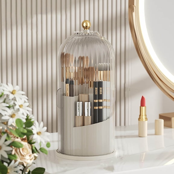 Rotating Cosmetic Storage Box, Transparent Sliding Lipstick & Brush Organizer, 12.7x12.3x27cm, 3L Capacity, Modern Makeup Desk Organizer