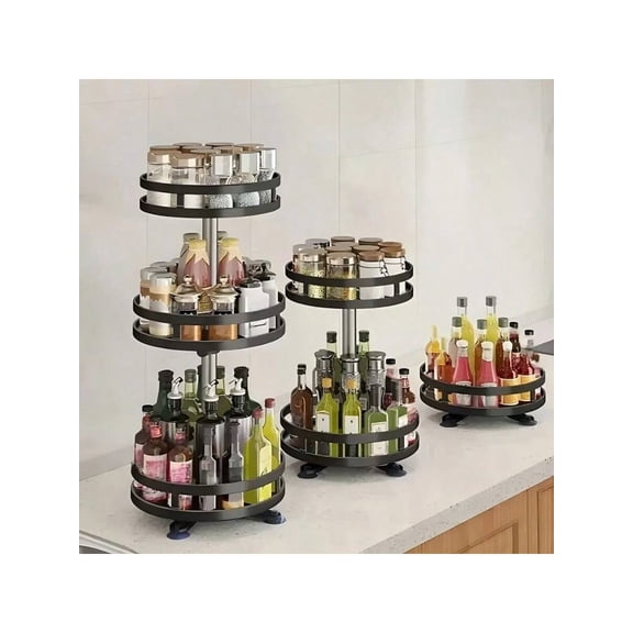 Rotating Countertop Storage Rack - Lazy Susan Kitchen Spice Organizer and Cabinet Turntable - Space-Saving Round Tray for Pantry, Fridge, and Bathroom Vanity