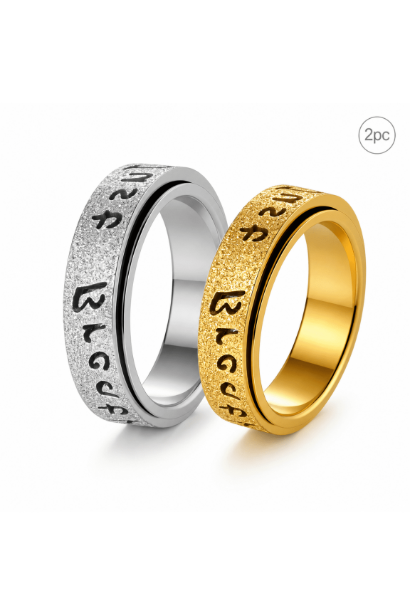 Rotating Couple Rings 2-Pack, Gold & Silver 304 Stainless Steel Spinner Open Band Rings, Adjustable Fidget Fashion Rings for Everyday Wear & Gift