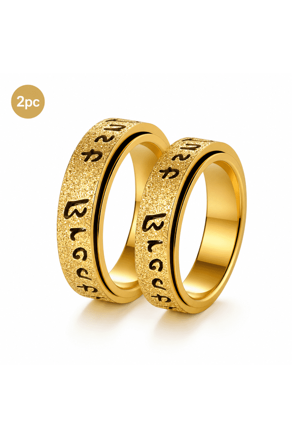 Rotating Couple Rings 2-Pack, Gold & Silver 304 Stainless Steel Spinner Open Band Rings, Adjustable Fidget Fashion Rings for Everyday Wear & Gift