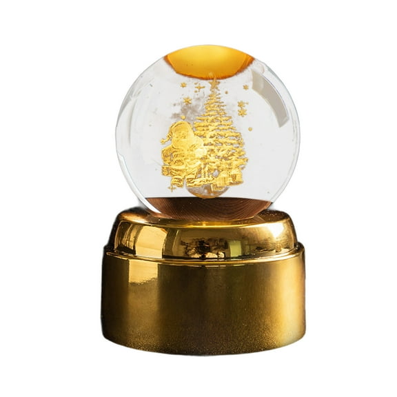 Rotating Crystal Ball Night Light – 3D Engraved LED Ornament with Spinning Base, USB-Powered Holiday Desktop Décor Lamp, Christmas Gift Souvenir for Home or Office