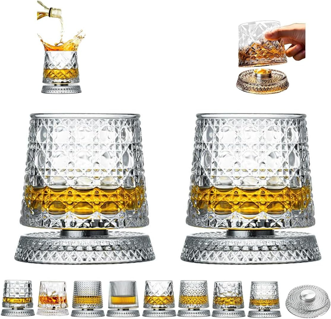 Rotating Crystal Whiskey Tumbler Glass,360° Rotating Whiskey Glass Set ...