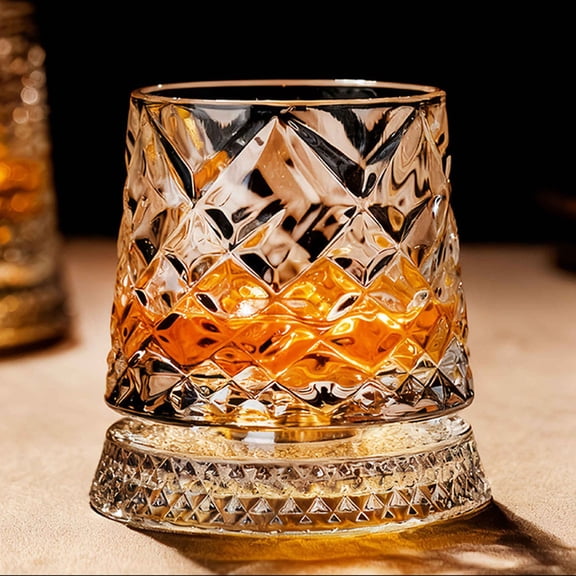 Rotating Crystal Whiskey Tumbler Stylish Wine Glasses 360 Rotation Crystal Base Stainless Steel Rotating Turntable For Home Restaurant (1Pcs)