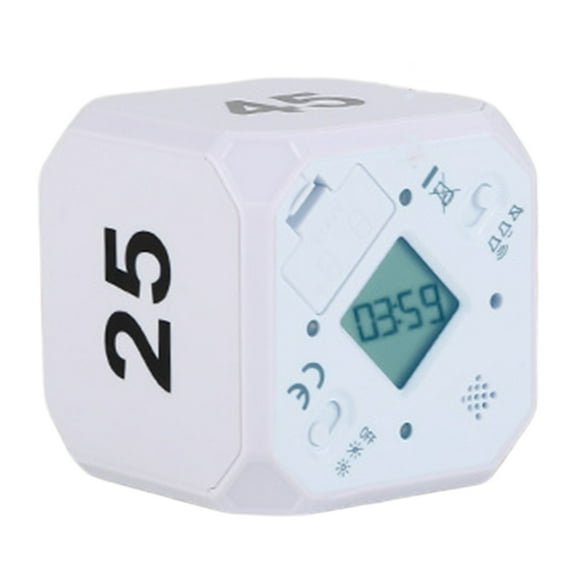 Rotating Cube Timer 5-15-25-45 Mins LED Display Slide Switch Pomodoro Productivity Timer Cube Portable Vibration Mute Alarm for Work Study Kitchen