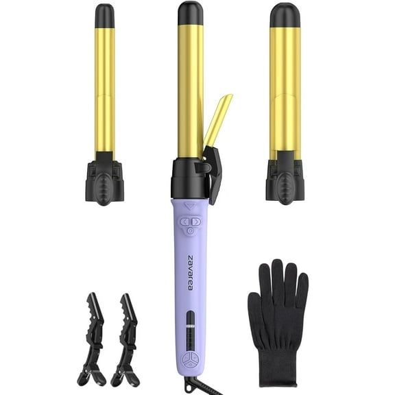 Automatic Rotating Curling Iron (0.75"/1"/1.25") 3-in-1 Ceramic Curling Wand for Beach Waves Curls, Dual Voltage, Purple